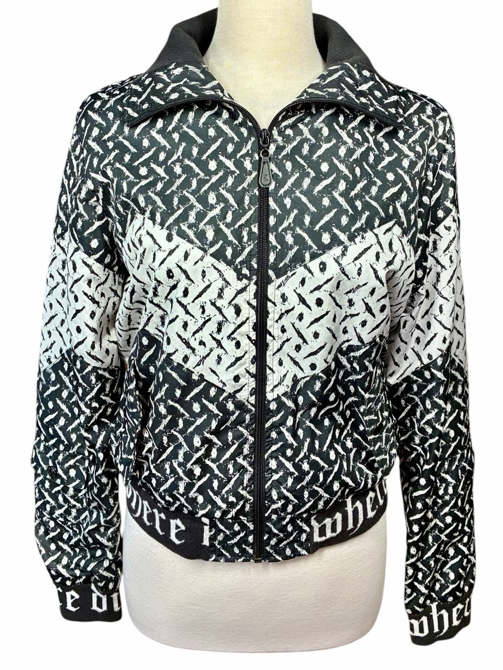 L.A.M.B. Stairwell Print Black and White Windbreaker Track Jacket Women's Large